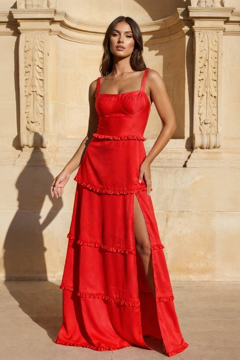 Briony Red front view prom dress