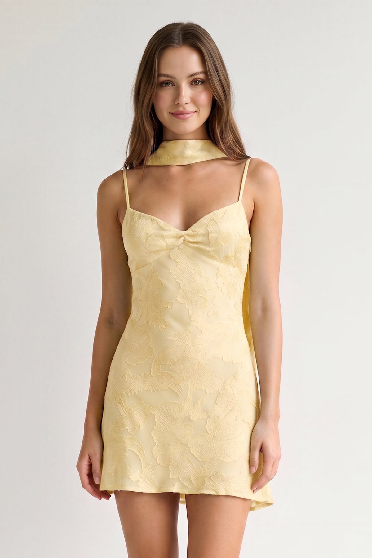 Leonora Yellow front view homecoming dress