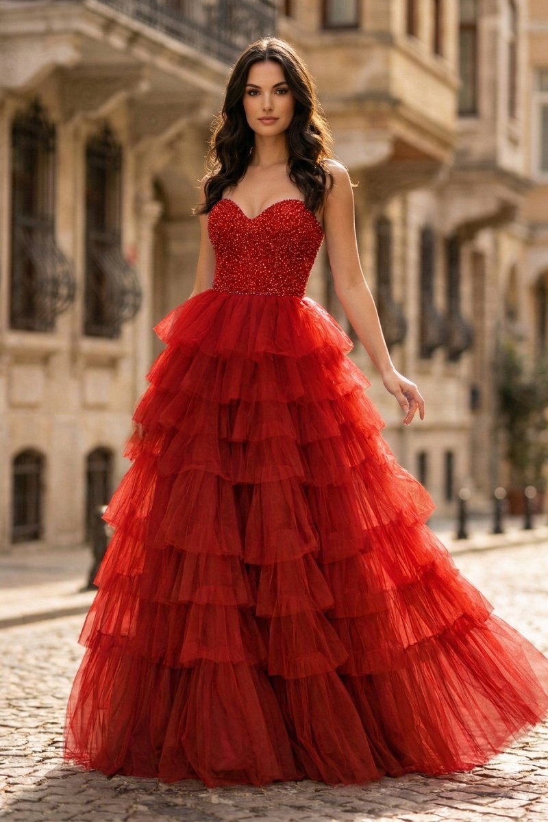 Bellamy Nell Red front view prom dress