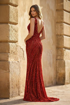 Tessa Maren Red back view prom dress