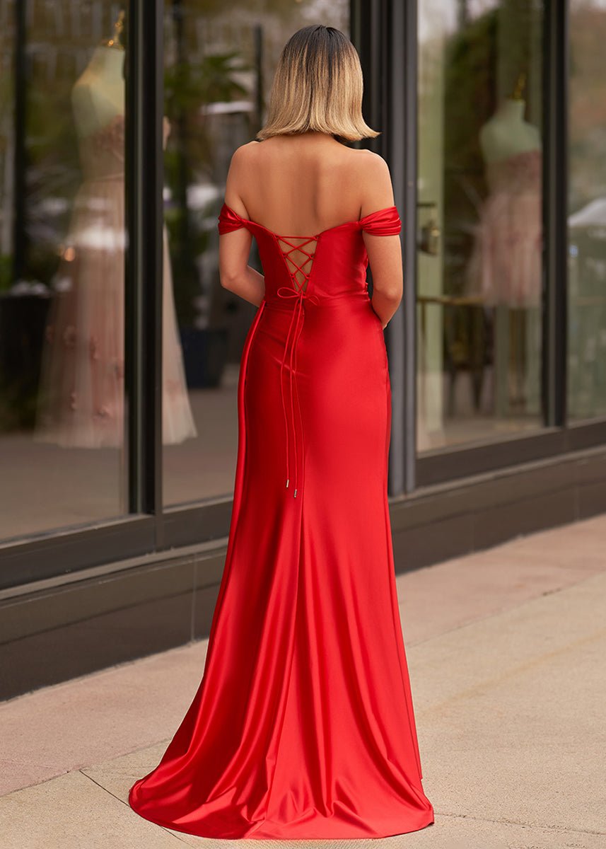 Mermaid Satin Long Formal Prom Gown with Slit