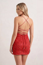 Sheath Spaghetti Straps Lace Short Homecoming Dresses