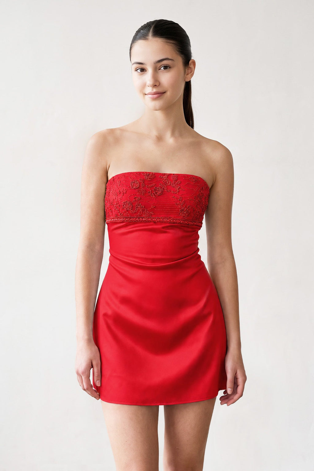 Serena Red side view homecoming dress