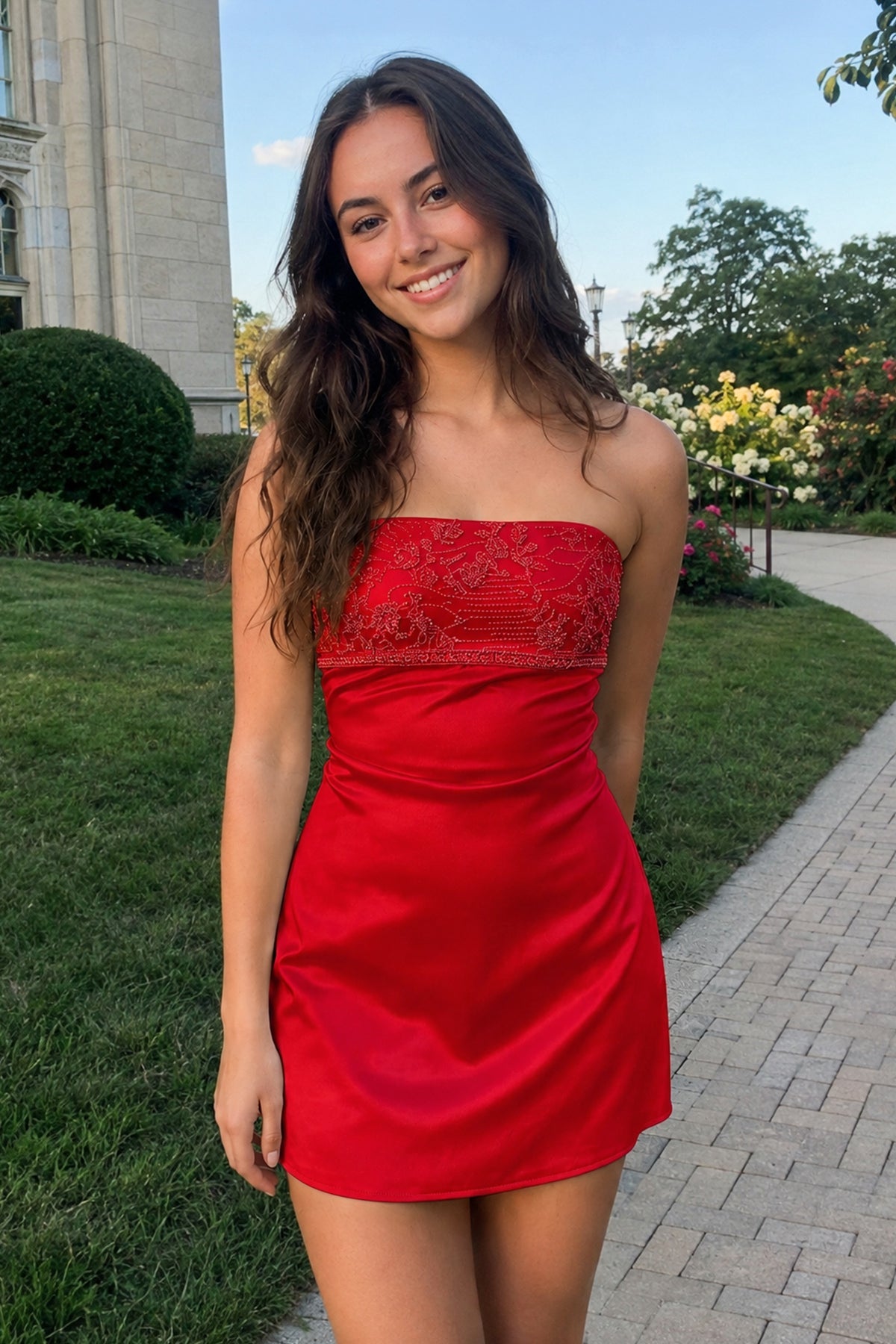 Serena Red front view homecoming dress