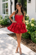 Strapless Black Beaded Short Homecoming Dress with Bow