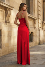 Yellow Satin Sheath Evening Dress with Sweetheart Neckline and Slit