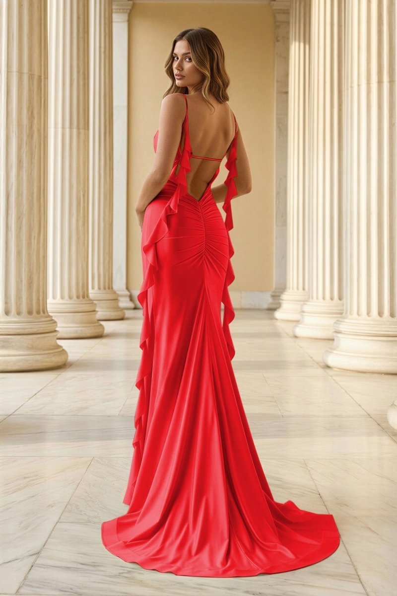 Wilhelmina Reese Red back view prom dress
