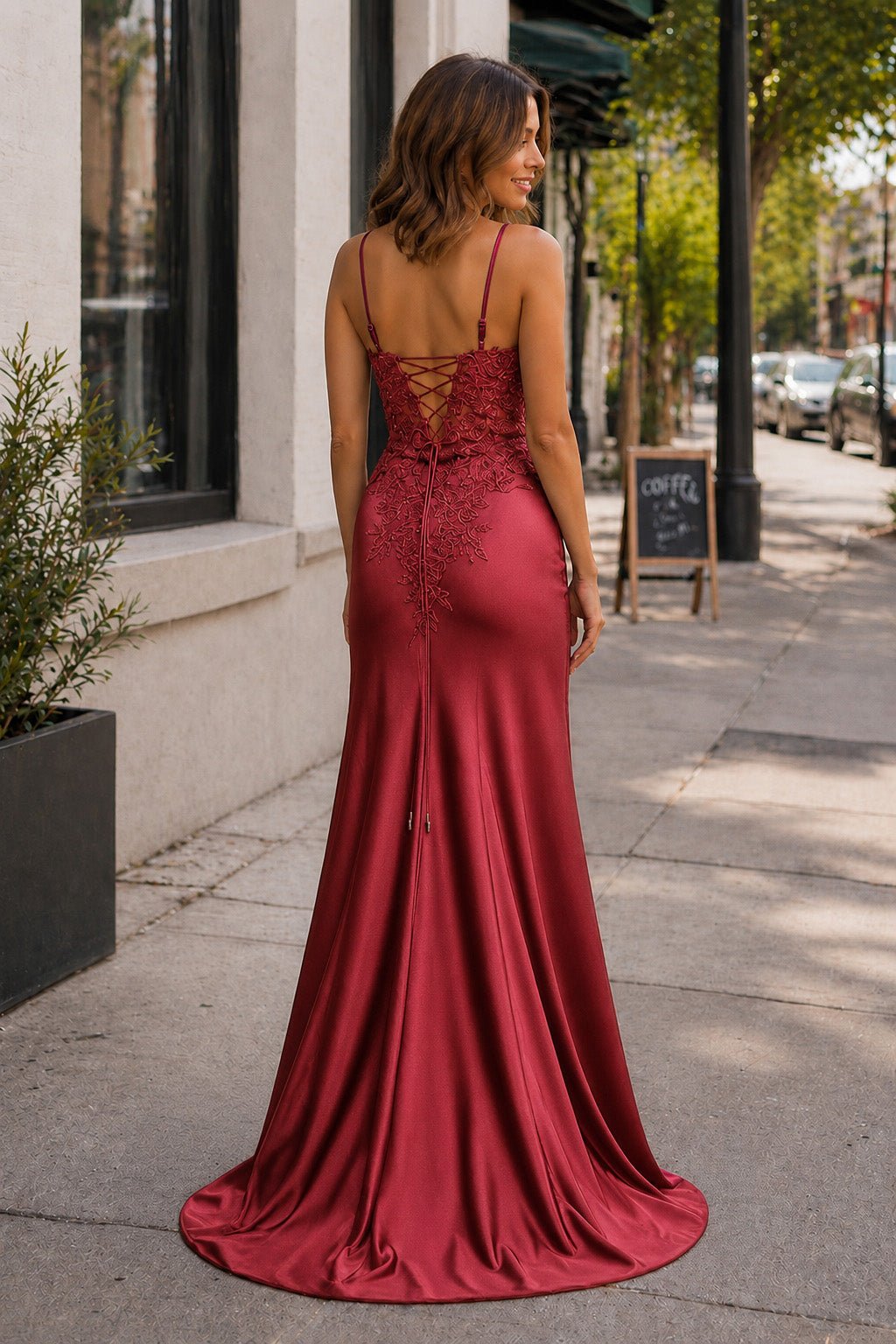 Clarimond red back view prom dress