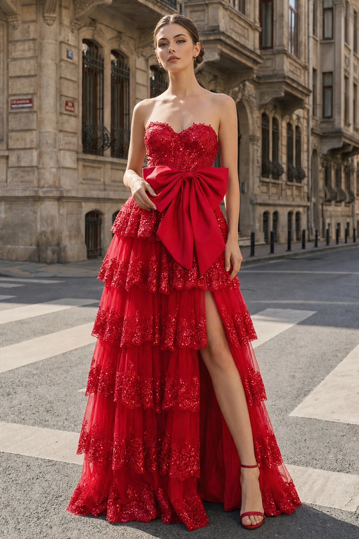 Mirabelle Louise Red front view prom dress