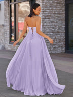 A Line Light Pink Sweetheart Chiffon Long Formal Prom Gown