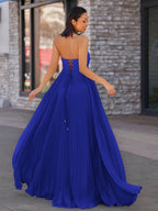 A Line Light Pink Sweetheart Chiffon Long Formal Prom Gown