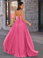 A Line Light Pink Sweetheart Chiffon Long Formal Prom Gown