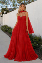A Line Light Pink Sweetheart Chiffon Long Formal Prom Gown