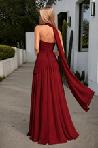 Florienne burgundy back view prom dress