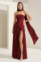 Florienne burgundy side view prom dress