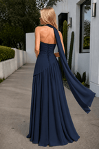 Florienne navy blue back view prom dress