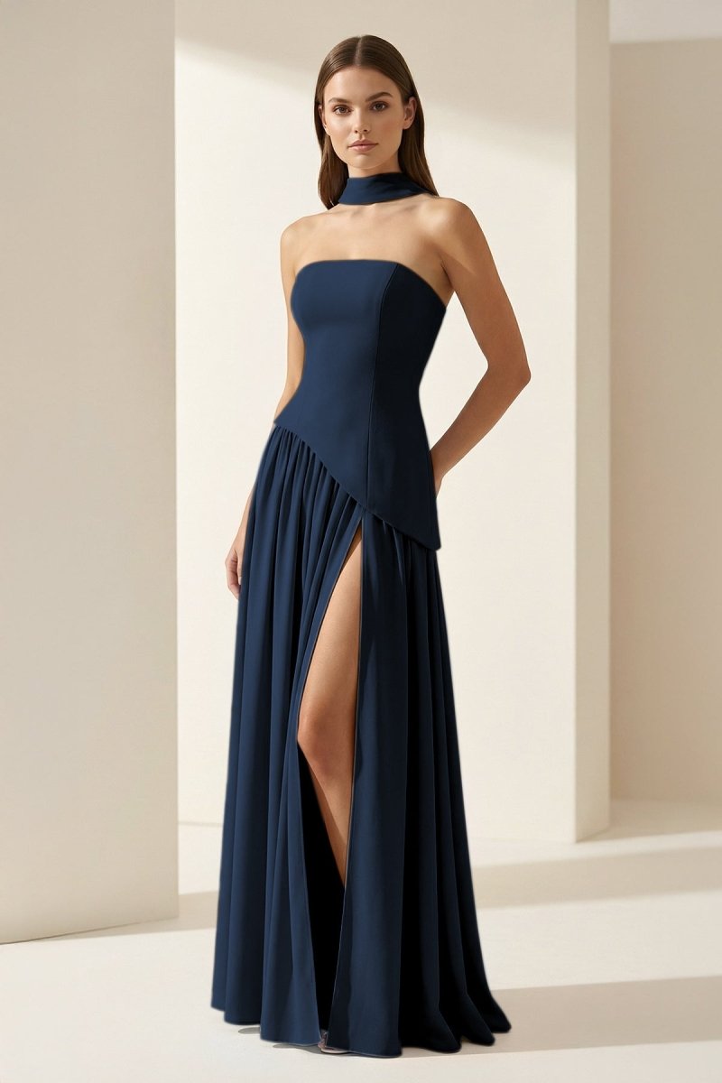 Florienne navy blue side view prom dress