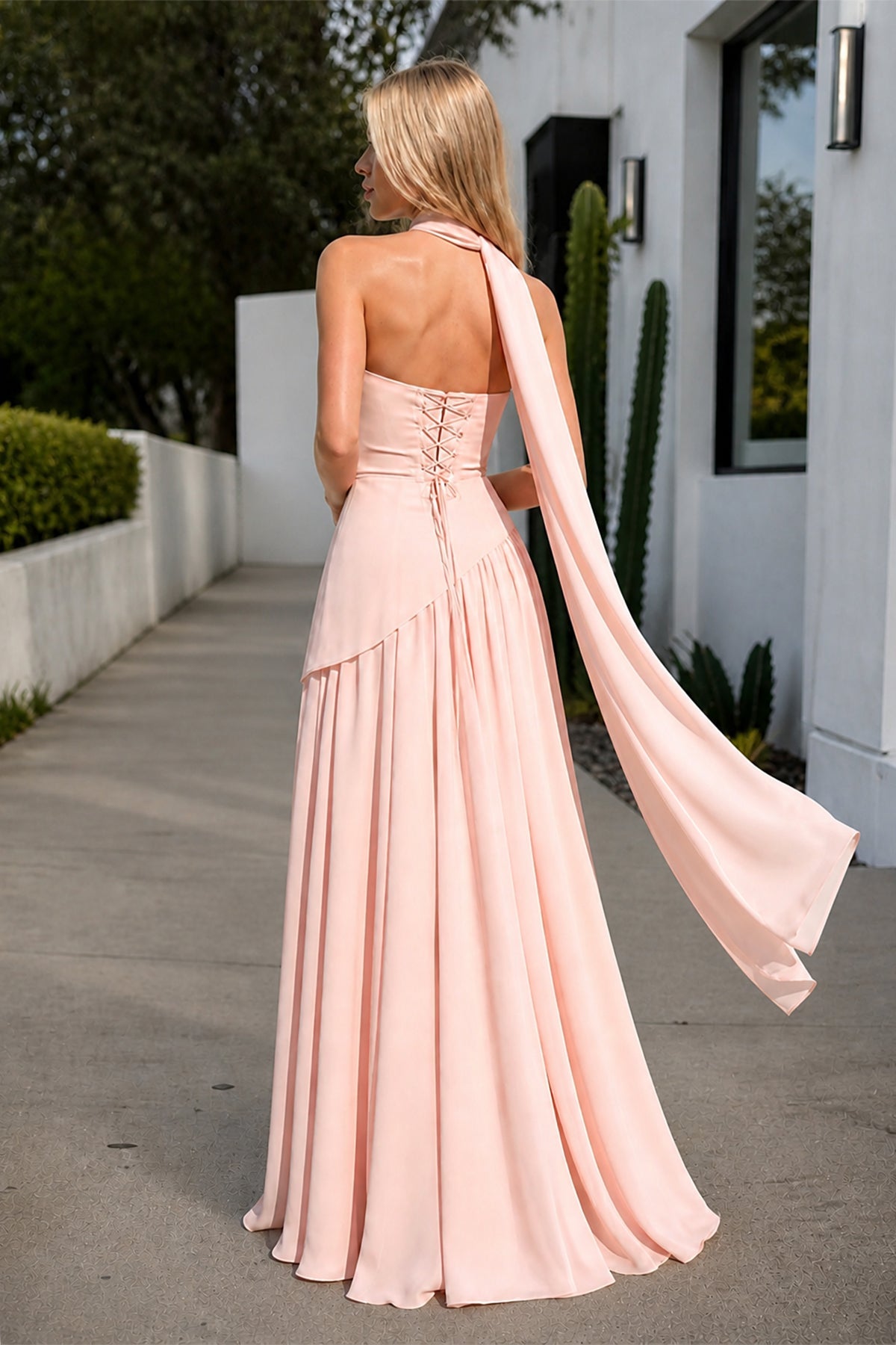 Florienne pink back view prom dress