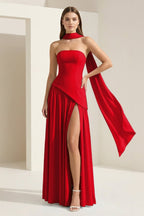 Florienne red side view prom dress