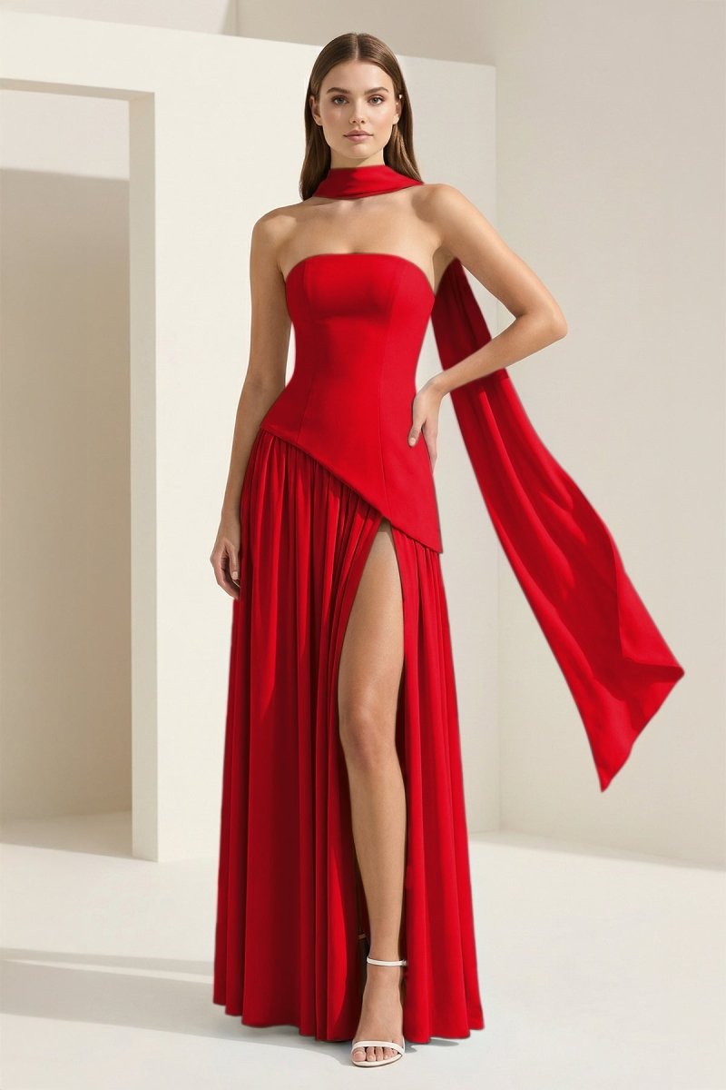 Florienne red side view prom dress