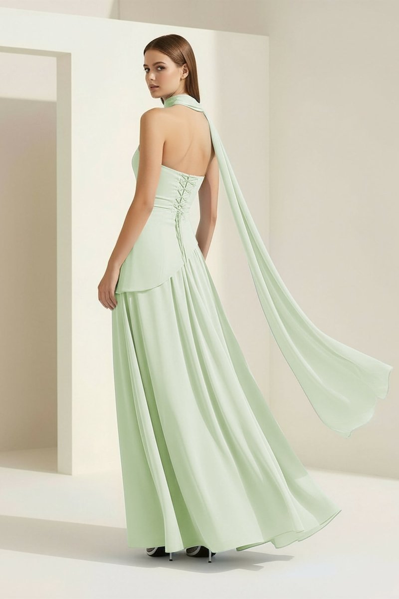 Florienne sage green side view prom dress