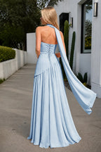 Florienne sky blue back view prom dress