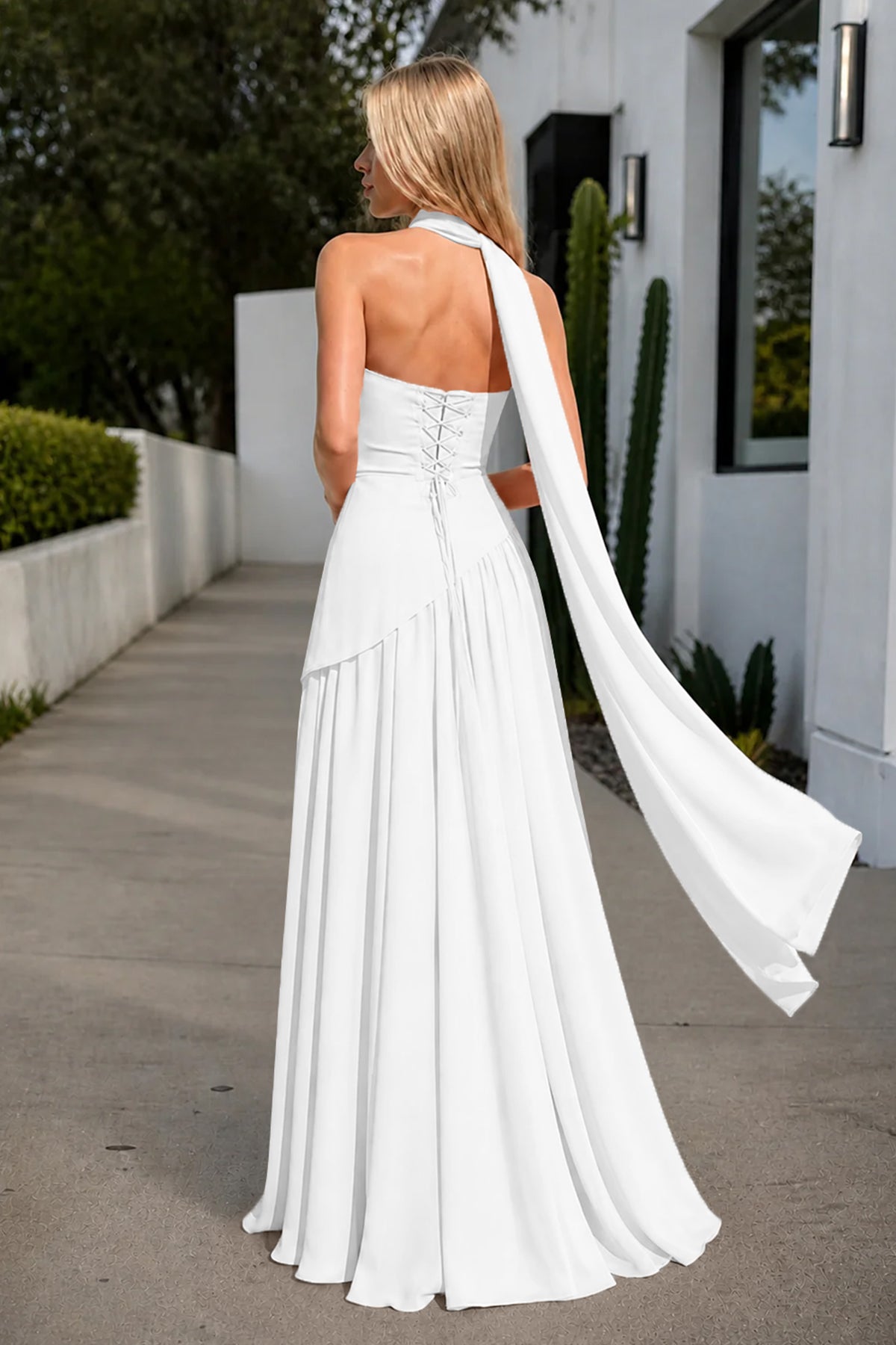 Florienne white back view prom dress