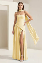Florienne yellow side view prom dress