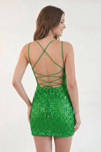 Royal Blue Bodycon Scoop Neck Sequins Mini Party Dresses