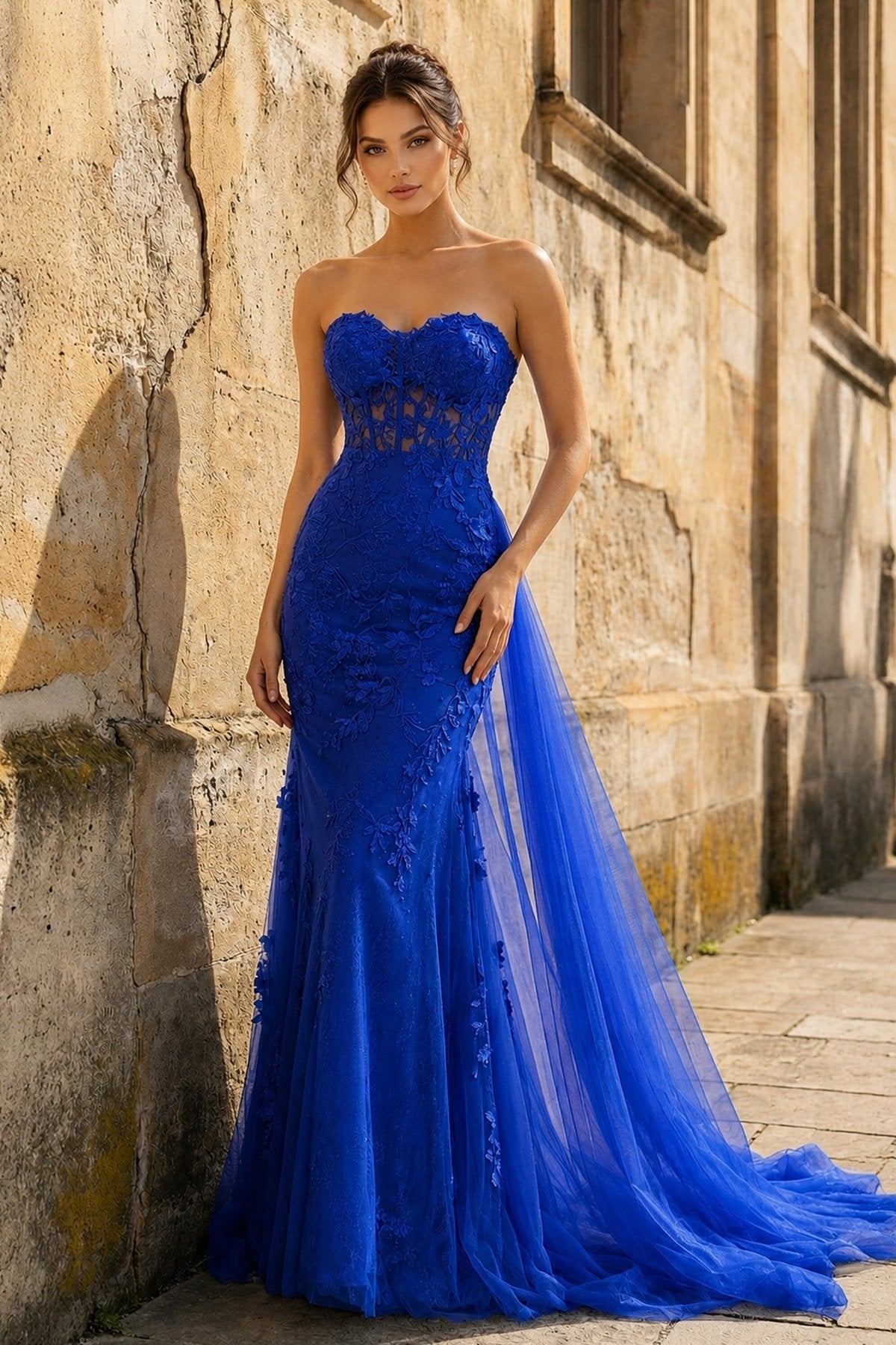 Meliora Royal Blue front view prom dress