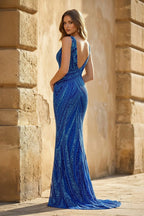Tessa Maren Royal Blue back view prom dress