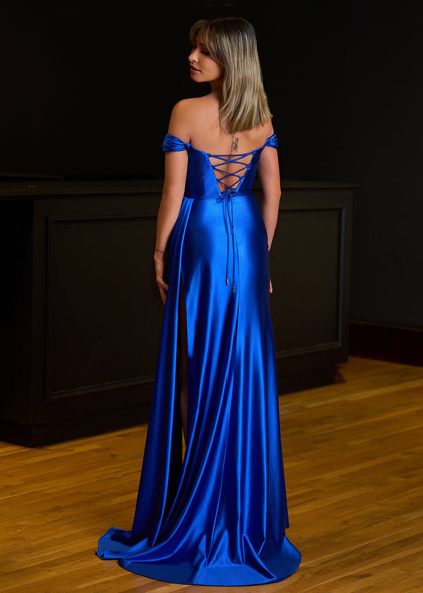 Mermaid Satin Long Formal Prom Gown with Slit