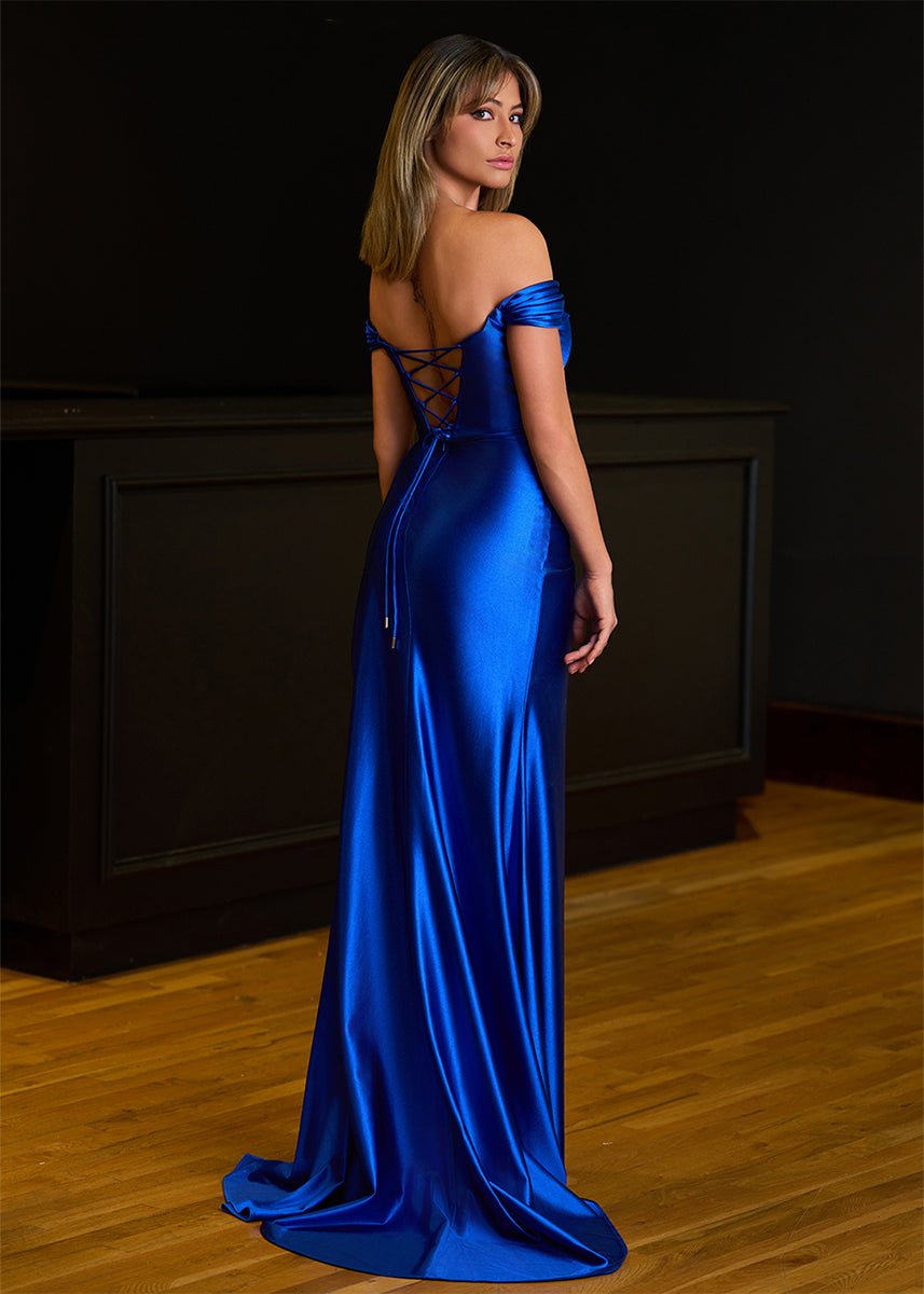 Mermaid Satin Long Formal Prom Gown with Slit