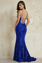 Sky Blue Spaghetti Straps Mermaid Tulle Long Formal Prom Gown With Appliques
