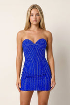 Royal Blue Sparkly Sweetheart Sheath Homecoming Dress With Beading