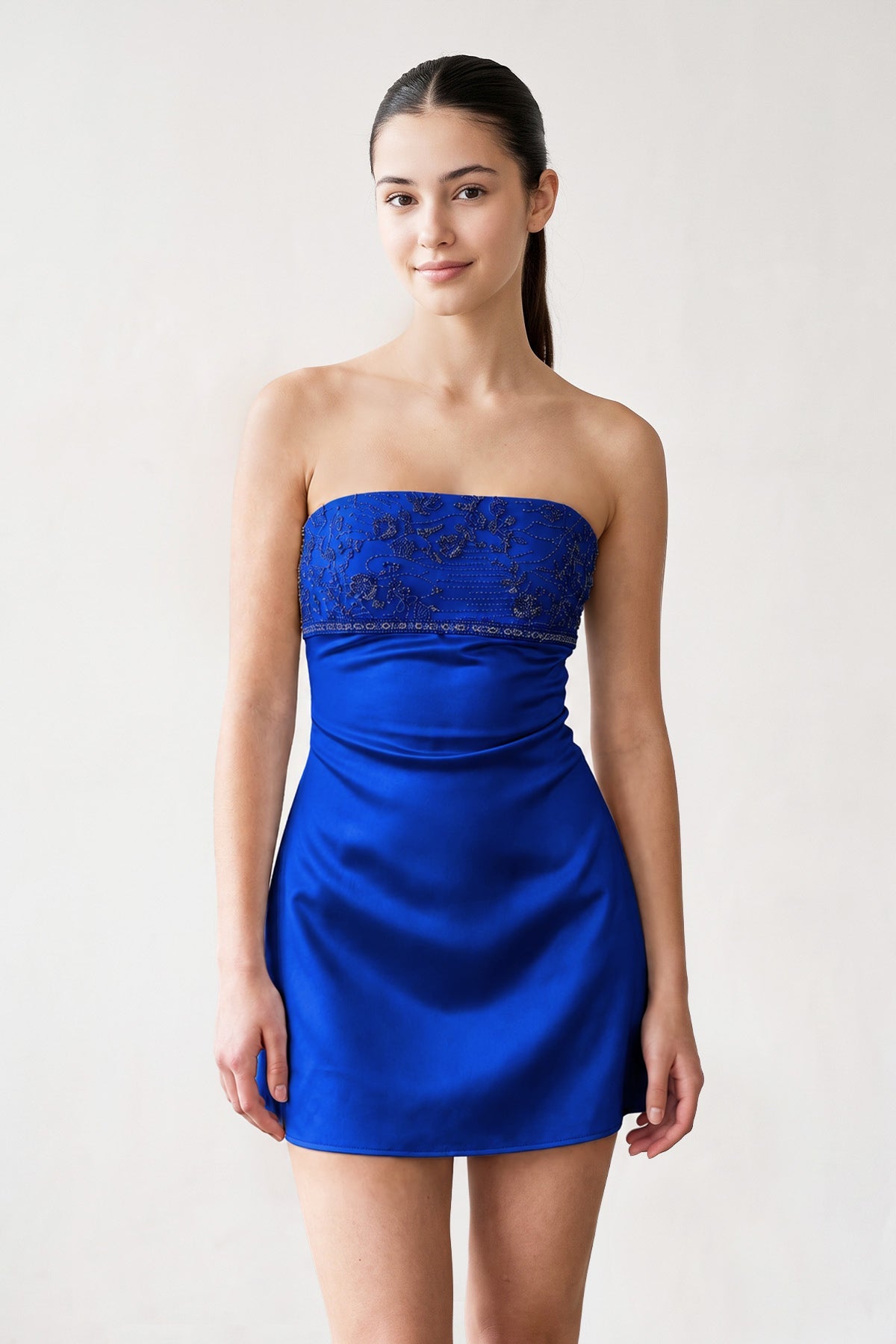Serena Royal Blue side view homecoming dress