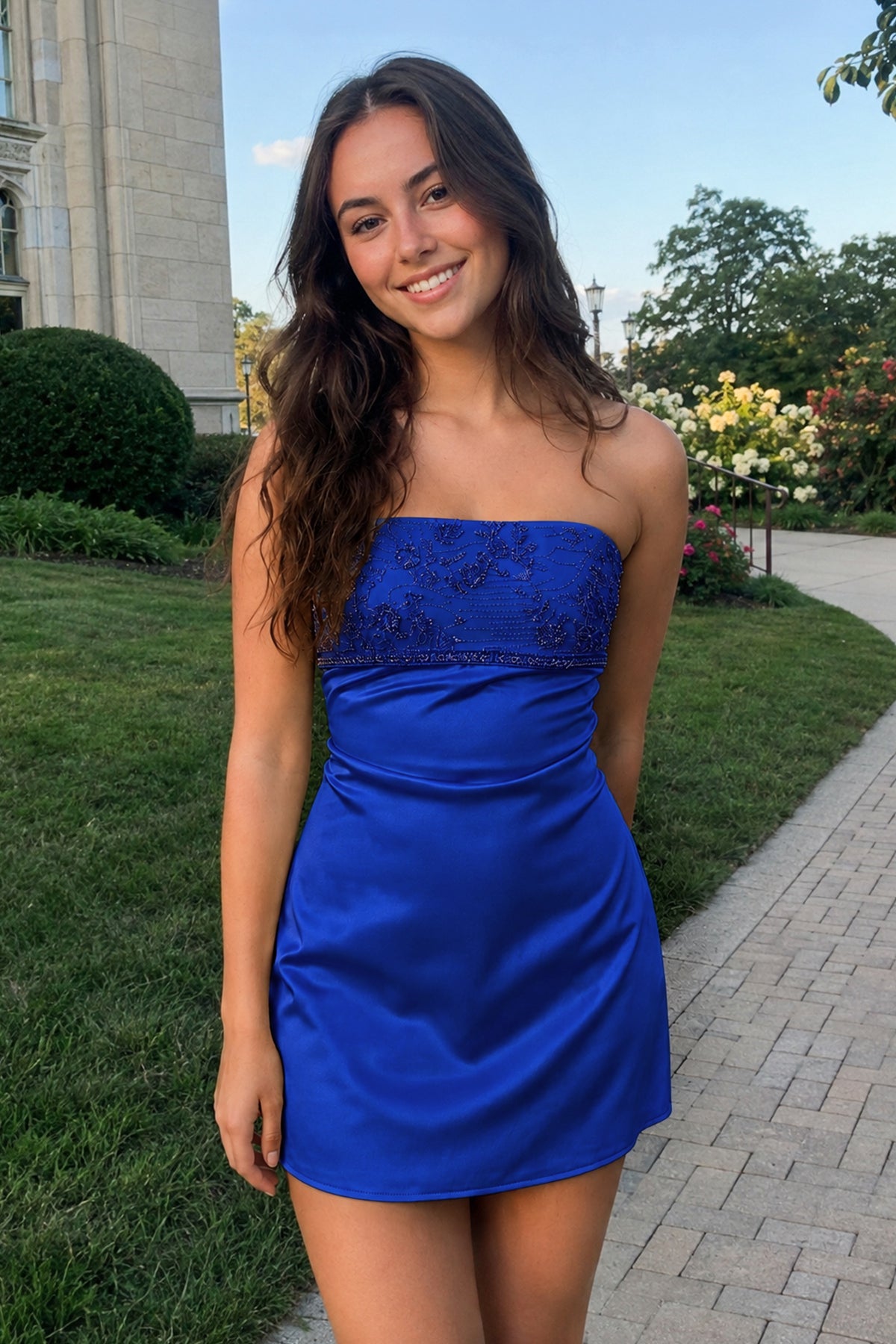 Serena Royal Blue front view homecoming dress