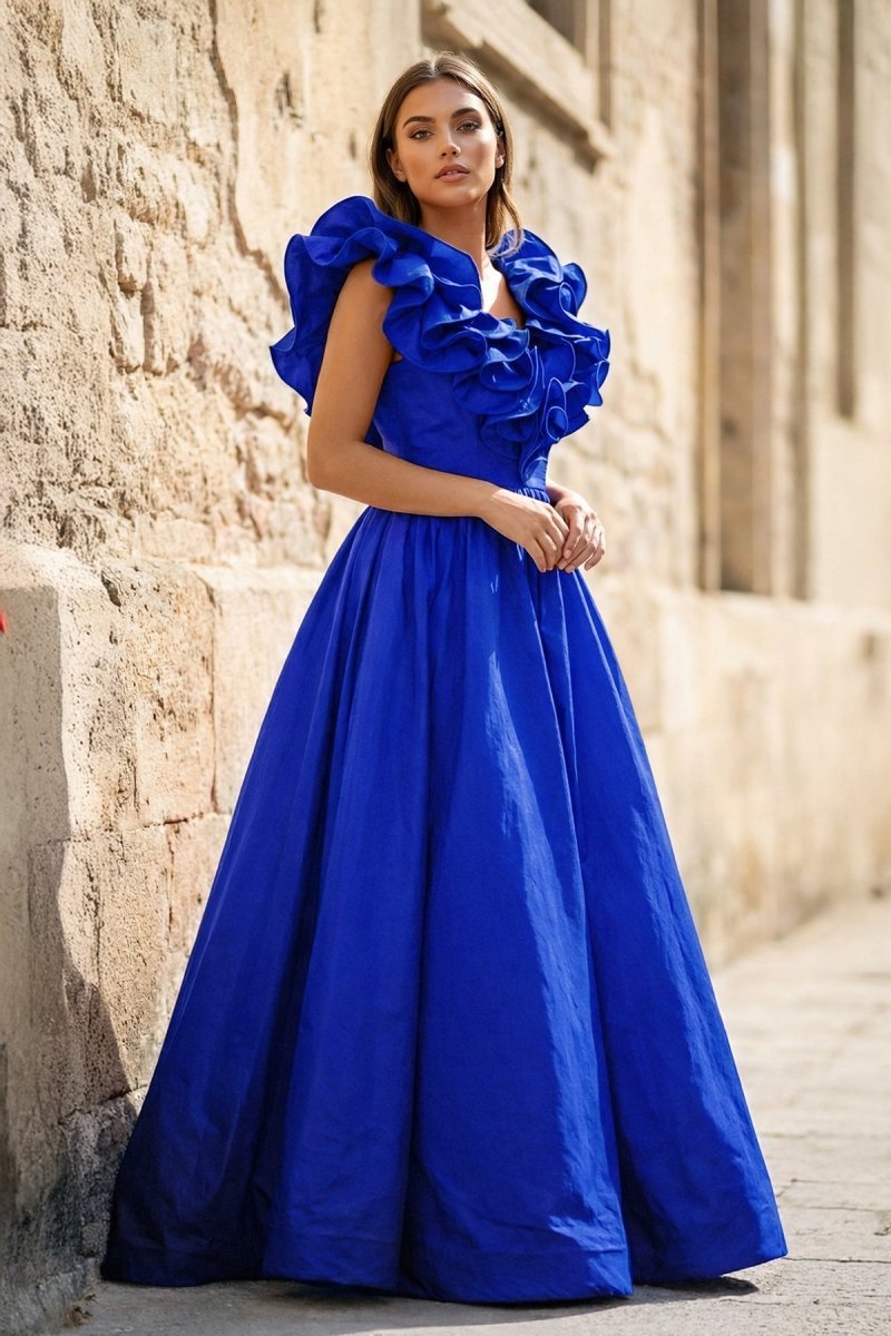 Kallista Royal Blue front view prom dress