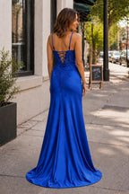 Clarimond royal blue back view prom dress