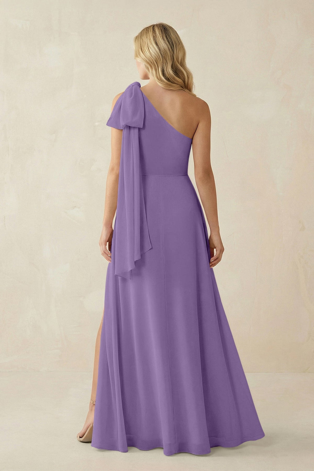 As Picture Chiffon A-Line Bridesmaid Dress with One Shoulder Neckline and Ruffles