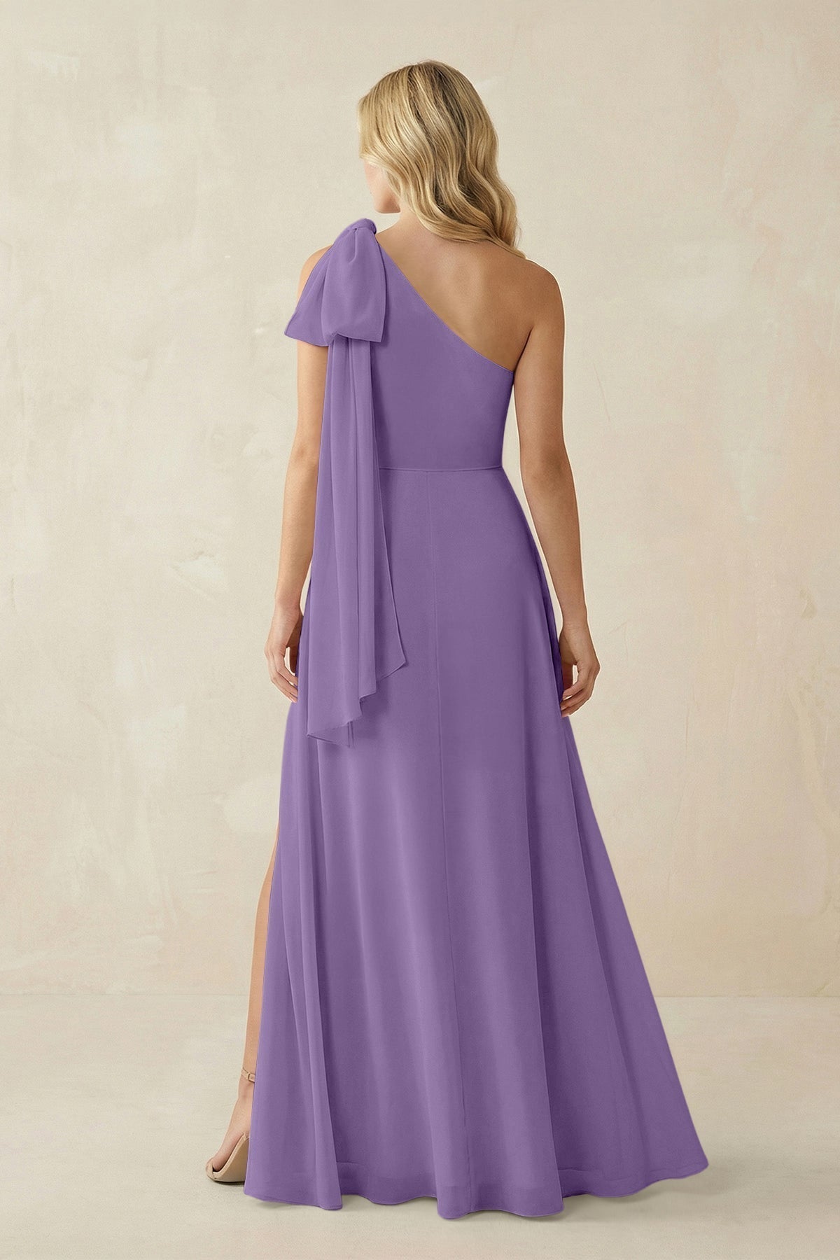 As Picture Chiffon A-Line Bridesmaid Dress with One Shoulder Neckline and Ruffles
