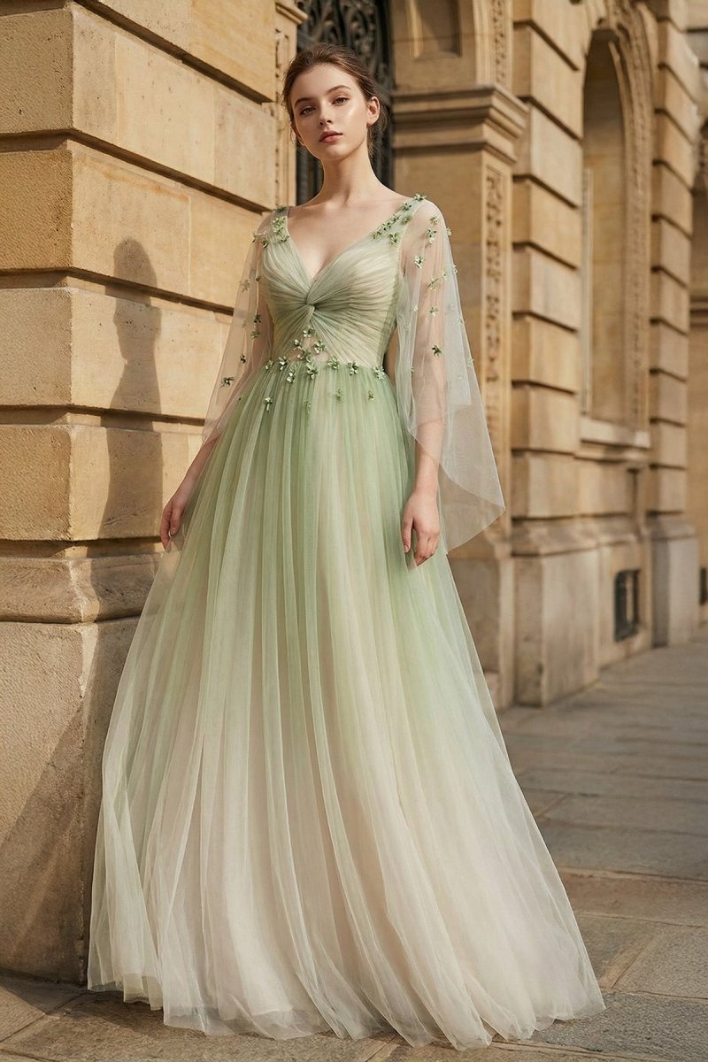 Verena Sage Green front view prom dress