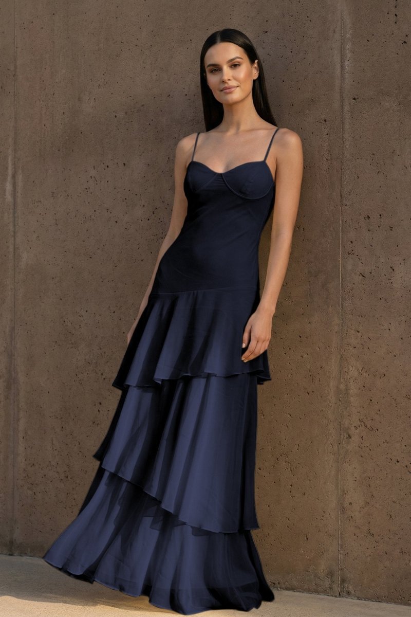Kerensa Pearl Navy Blue front view prom dress