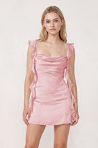 Sage Ruffled Sheath Square Neck Satin Ruched Homecoming Dress