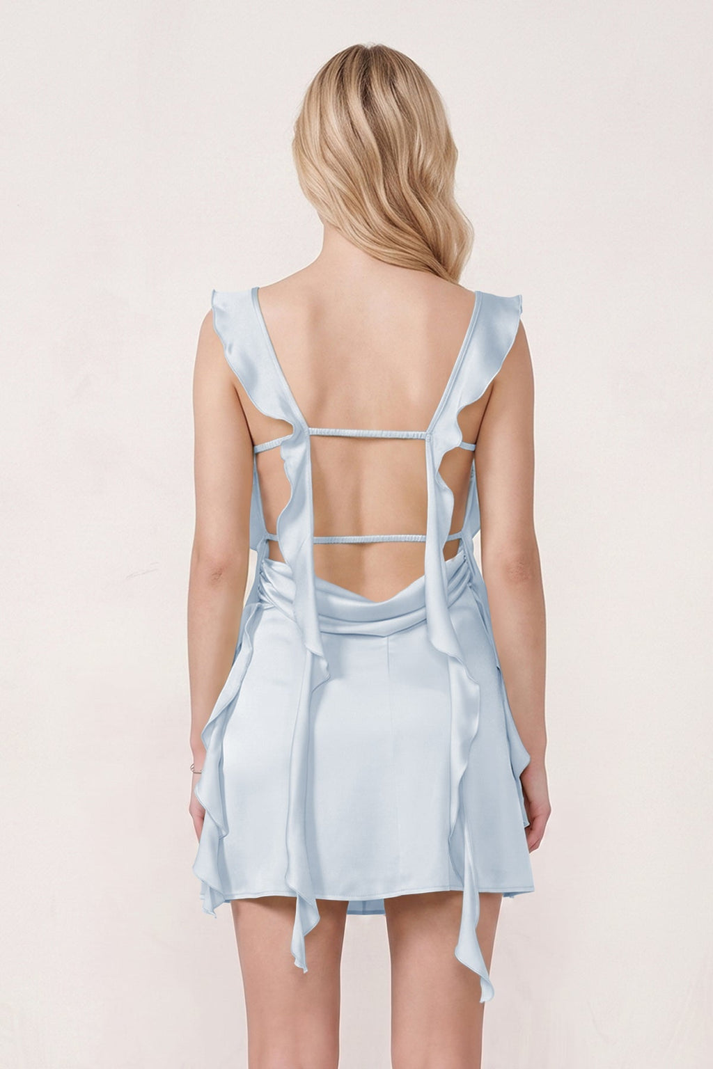 Sage Ruffled Sheath Square Neck Satin Ruched Homecoming Dress