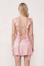 Sage Ruffled Sheath Square Neck Satin Ruched Homecoming Dress
