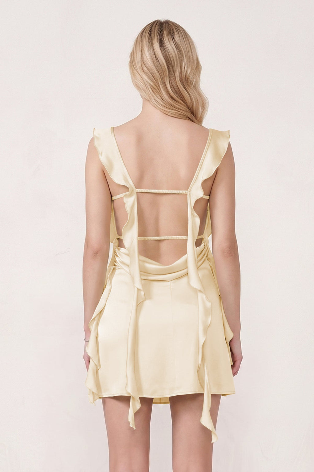 Sage Ruffled Sheath Square Neck Satin Ruched Homecoming Dress