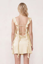 Sage Ruffled Sheath Square Neck Satin Ruched Homecoming Dress