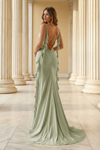 Wilhelmina Reese Sage Green back view prom dress