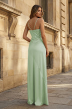 Yellow Satin Sheath Evening Dress with Sweetheart Neckline and Slit